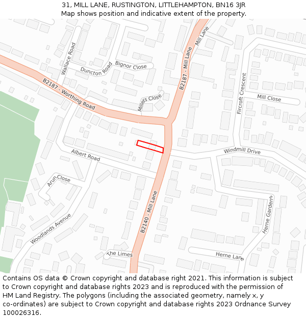 31, MILL LANE, RUSTINGTON, LITTLEHAMPTON, BN16 3JR: Location map and indicative extent of plot