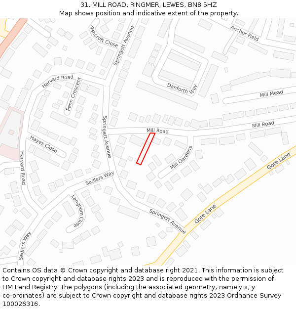 31, MILL ROAD, RINGMER, LEWES, BN8 5HZ: Location map and indicative extent of plot