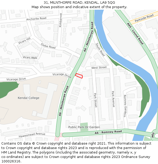 31, MILNTHORPE ROAD, KENDAL, LA9 5QG: Location map and indicative extent of plot