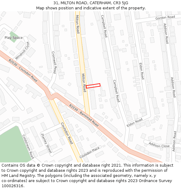 31, MILTON ROAD, CATERHAM, CR3 5JG: Location map and indicative extent of plot