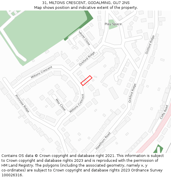 31, MILTONS CRESCENT, GODALMING, GU7 2NS: Location map and indicative extent of plot