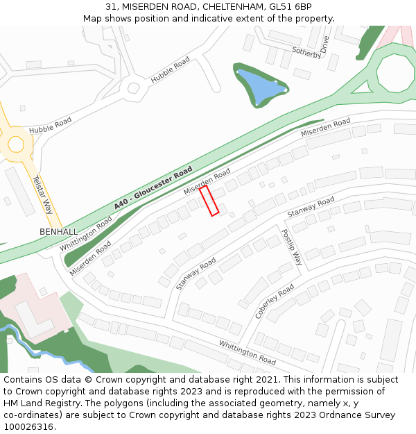31, MISERDEN ROAD, CHELTENHAM, GL51 6BP: Location map and indicative extent of plot
