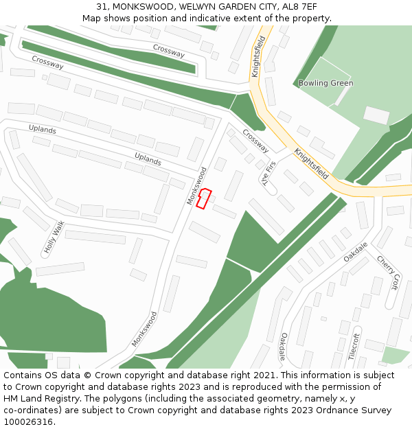 31, MONKSWOOD, WELWYN GARDEN CITY, AL8 7EF: Location map and indicative extent of plot