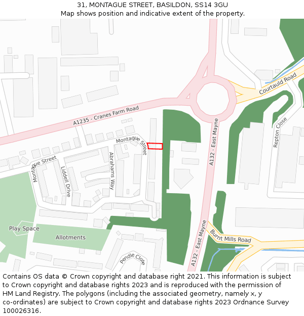 31, MONTAGUE STREET, BASILDON, SS14 3GU: Location map and indicative extent of plot