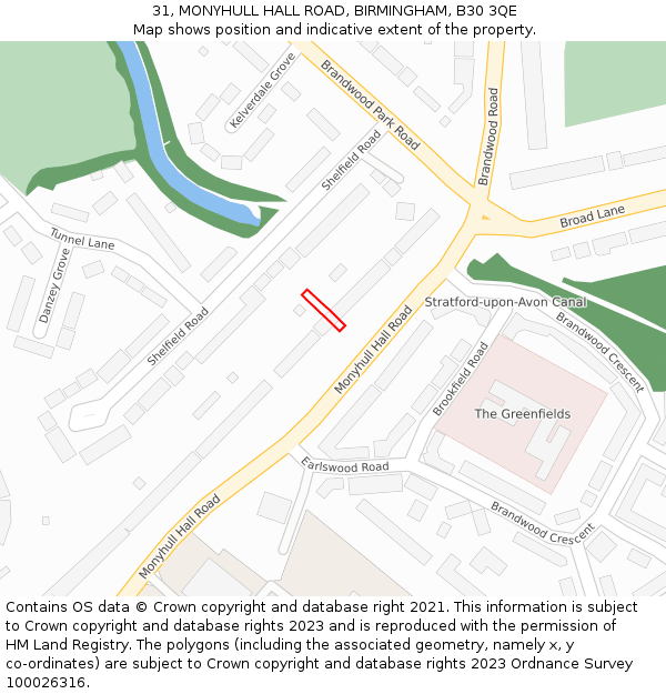 31, MONYHULL HALL ROAD, BIRMINGHAM, B30 3QE: Location map and indicative extent of plot