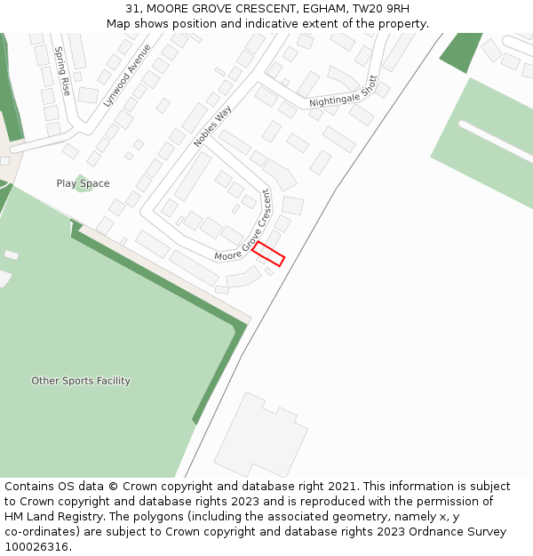 31, MOORE GROVE CRESCENT, EGHAM, TW20 9RH: Location map and indicative extent of plot