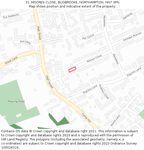 31, MOORES CLOSE, BUGBROOKE, NORTHAMPTON, NN7 3PN: Location map and indicative extent of plot