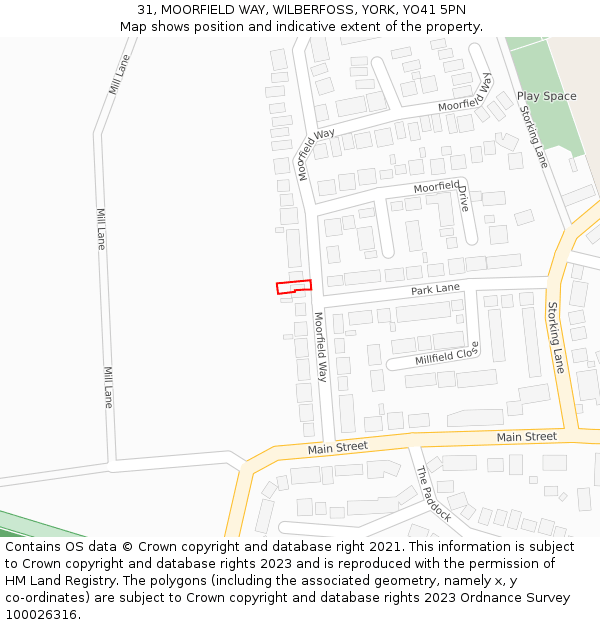 31, MOORFIELD WAY, WILBERFOSS, YORK, YO41 5PN: Location map and indicative extent of plot