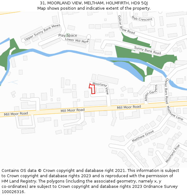 31, MOORLAND VIEW, MELTHAM, HOLMFIRTH, HD9 5QJ: Location map and indicative extent of plot