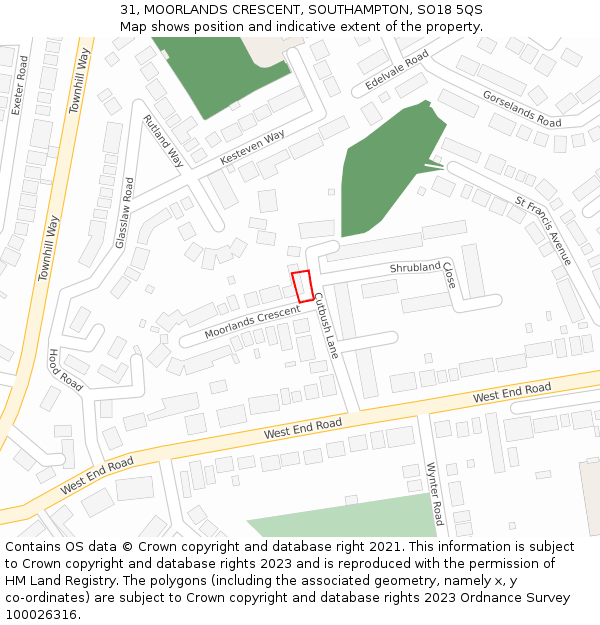 31, MOORLANDS CRESCENT, SOUTHAMPTON, SO18 5QS: Location map and indicative extent of plot