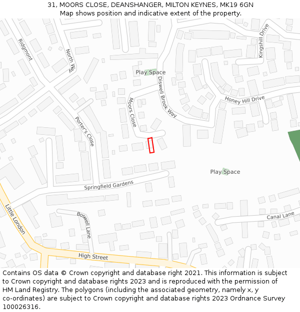 31, MOORS CLOSE, DEANSHANGER, MILTON KEYNES, MK19 6GN: Location map and indicative extent of plot