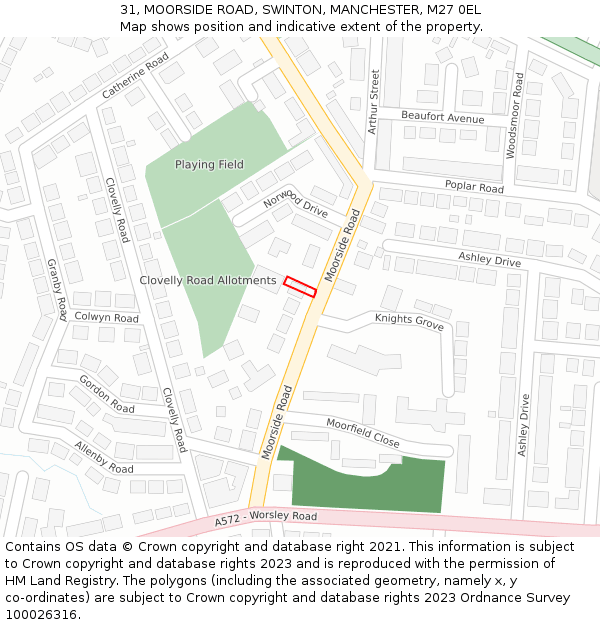 31, MOORSIDE ROAD, SWINTON, MANCHESTER, M27 0EL: Location map and indicative extent of plot