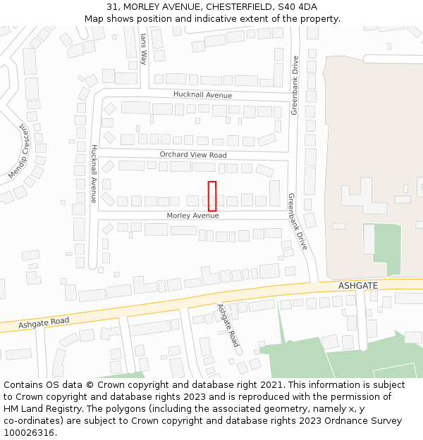 31, MORLEY AVENUE, CHESTERFIELD, S40 4DA: Location map and indicative extent of plot