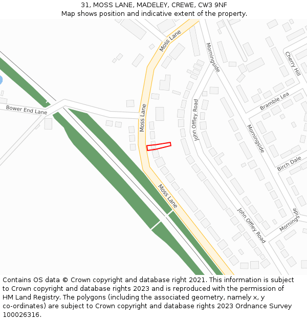 31, MOSS LANE, MADELEY, CREWE, CW3 9NF: Location map and indicative extent of plot