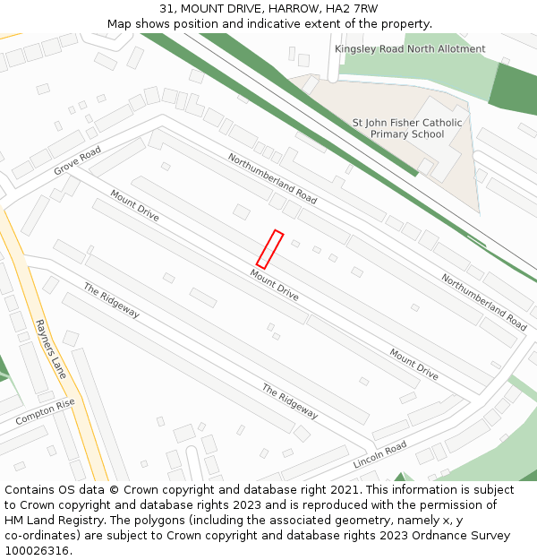 31, MOUNT DRIVE, HARROW, HA2 7RW: Location map and indicative extent of plot