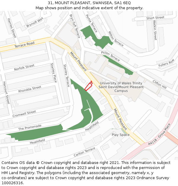 31, MOUNT PLEASANT, SWANSEA, SA1 6EQ: Location map and indicative extent of plot
