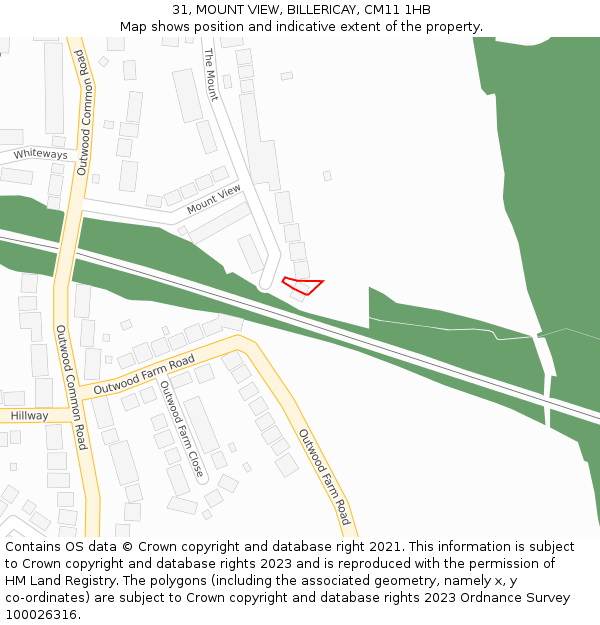 31, MOUNT VIEW, BILLERICAY, CM11 1HB: Location map and indicative extent of plot