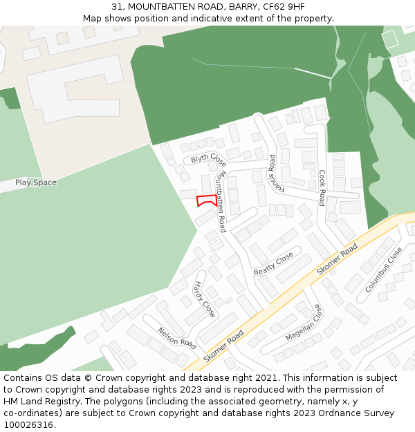 31, MOUNTBATTEN ROAD, BARRY, CF62 9HF: Location map and indicative extent of plot