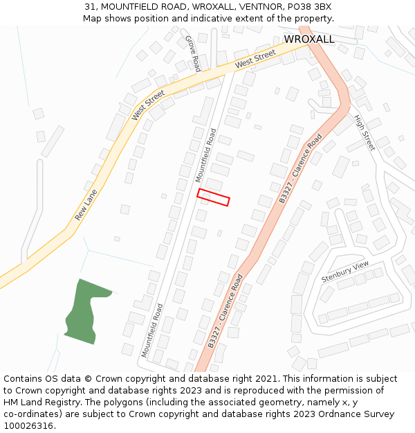 31, MOUNTFIELD ROAD, WROXALL, VENTNOR, PO38 3BX: Location map and indicative extent of plot