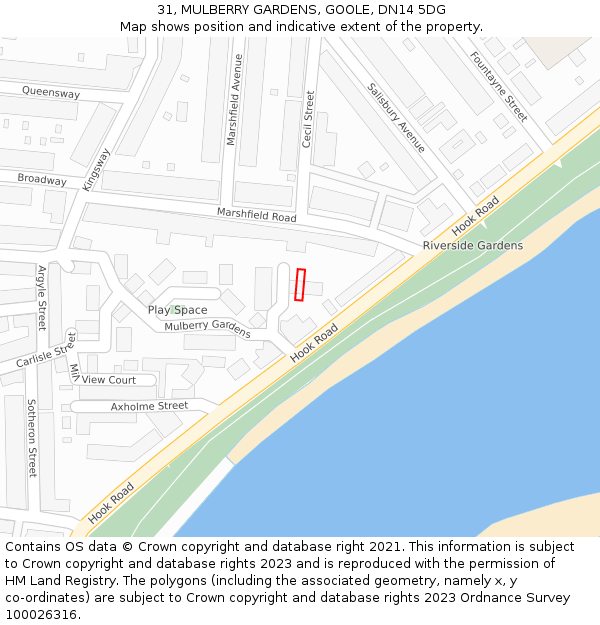 31, MULBERRY GARDENS, GOOLE, DN14 5DG: Location map and indicative extent of plot