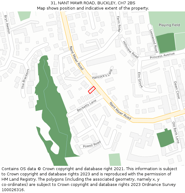 31, NANT MAWR ROAD, BUCKLEY, CH7 2BS: Location map and indicative extent of plot