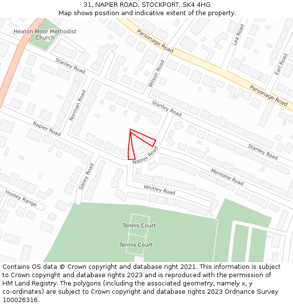 31, NAPIER ROAD, STOCKPORT, SK4 4HG: Location map and indicative extent of plot