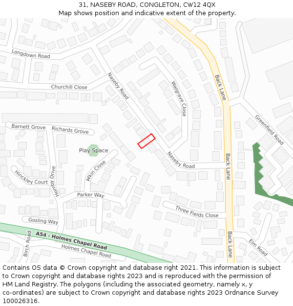 31, NASEBY ROAD, CONGLETON, CW12 4QX: Location map and indicative extent of plot