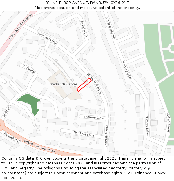 31, NEITHROP AVENUE, BANBURY, OX16 2NT: Location map and indicative extent of plot