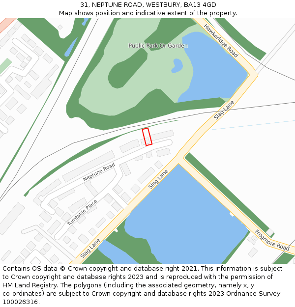 31, NEPTUNE ROAD, WESTBURY, BA13 4GD: Location map and indicative extent of plot