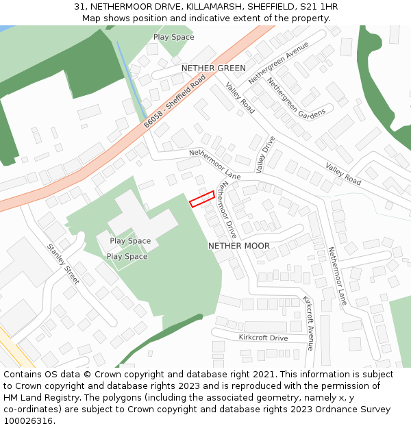31, NETHERMOOR DRIVE, KILLAMARSH, SHEFFIELD, S21 1HR: Location map and indicative extent of plot