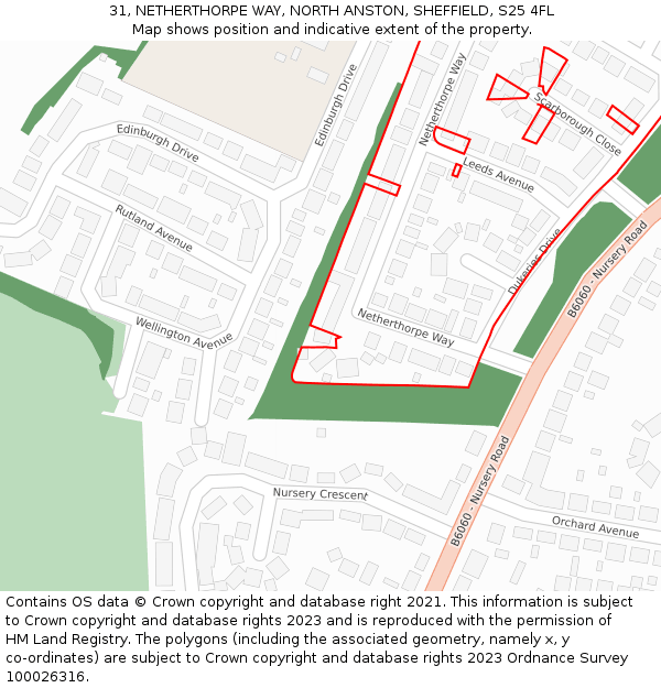 31, NETHERTHORPE WAY, NORTH ANSTON, SHEFFIELD, S25 4FL: Location map and indicative extent of plot