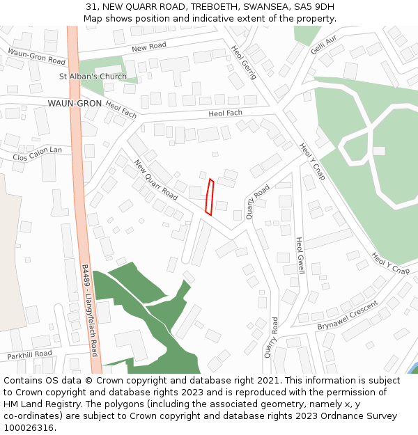 31, NEW QUARR ROAD, TREBOETH, SWANSEA, SA5 9DH: Location map and indicative extent of plot