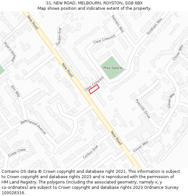 31, NEW ROAD, MELBOURN, ROYSTON, SG8 6BX: Location map and indicative extent of plot
