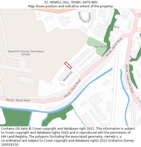 31, NEWELL HILL, TENBY, SA70 8EN: Location map and indicative extent of plot