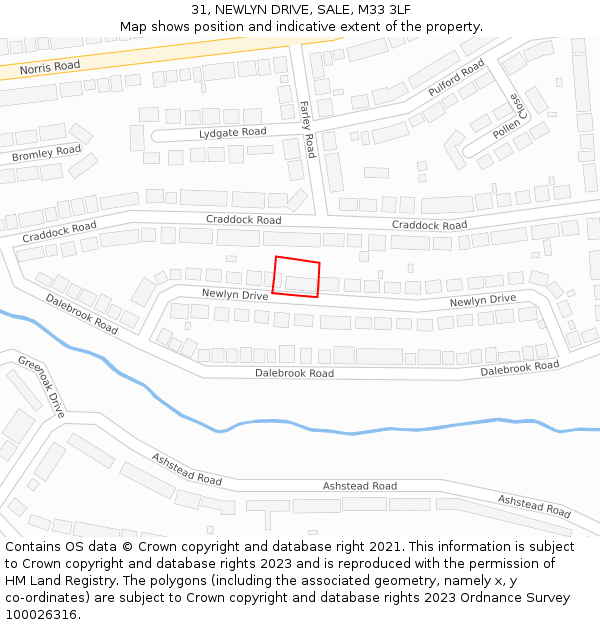 31, NEWLYN DRIVE, SALE, M33 3LF: Location map and indicative extent of plot