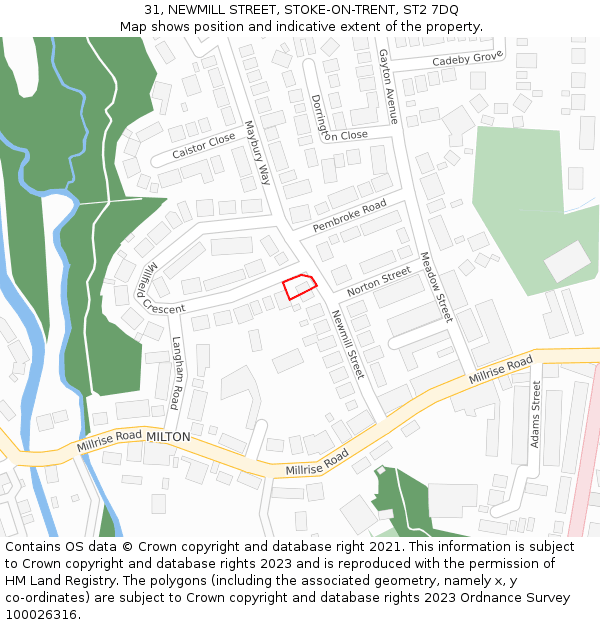 31, NEWMILL STREET, STOKE-ON-TRENT, ST2 7DQ: Location map and indicative extent of plot