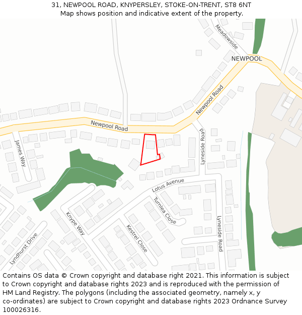 31, NEWPOOL ROAD, KNYPERSLEY, STOKE-ON-TRENT, ST8 6NT: Location map and indicative extent of plot