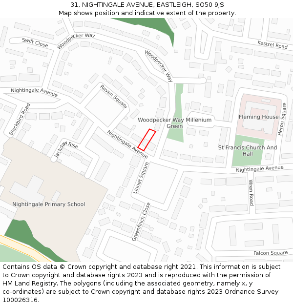 31, NIGHTINGALE AVENUE, EASTLEIGH, SO50 9JS: Location map and indicative extent of plot