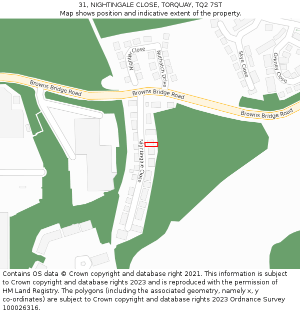 31, NIGHTINGALE CLOSE, TORQUAY, TQ2 7ST: Location map and indicative extent of plot