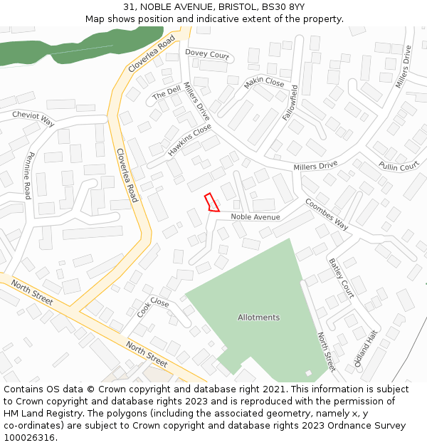 31, NOBLE AVENUE, BRISTOL, BS30 8YY: Location map and indicative extent of plot