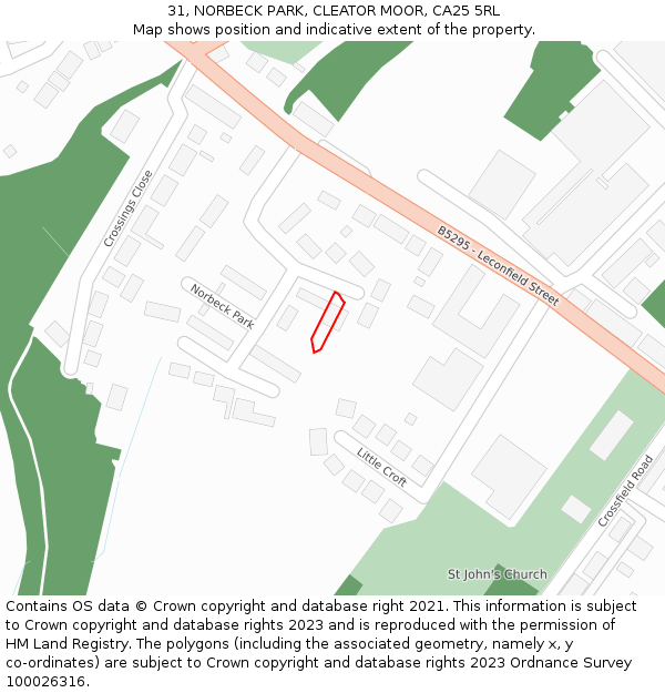 31, NORBECK PARK, CLEATOR MOOR, CA25 5RL: Location map and indicative extent of plot