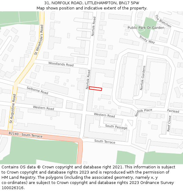 31, NORFOLK ROAD, LITTLEHAMPTON, BN17 5PW: Location map and indicative extent of plot