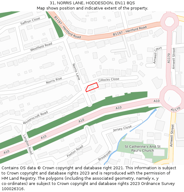 31, NORRIS LANE, HODDESDON, EN11 8QS: Location map and indicative extent of plot