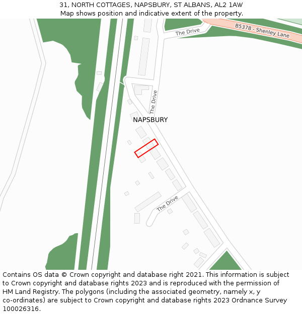 31, NORTH COTTAGES, NAPSBURY, ST ALBANS, AL2 1AW: Location map and indicative extent of plot