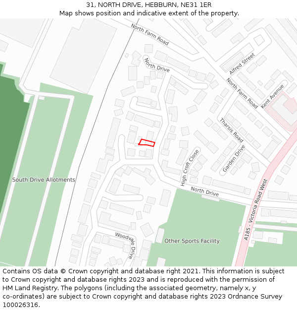 31, NORTH DRIVE, HEBBURN, NE31 1ER: Location map and indicative extent of plot