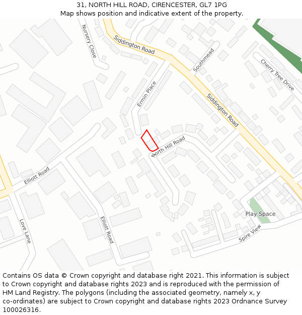 31, NORTH HILL ROAD, CIRENCESTER, GL7 1PG: Location map and indicative extent of plot