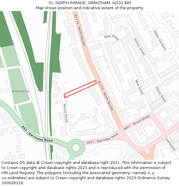 31, NORTH PARADE, GRANTHAM, NG31 8AT: Location map and indicative extent of plot