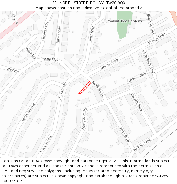 31, NORTH STREET, EGHAM, TW20 9QX: Location map and indicative extent of plot