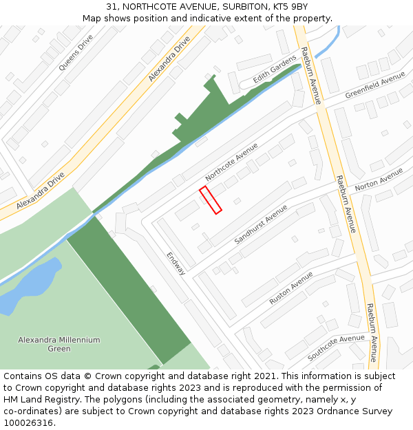 31, NORTHCOTE AVENUE, SURBITON, KT5 9BY: Location map and indicative extent of plot