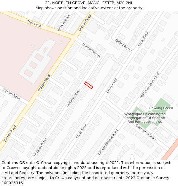 31, NORTHEN GROVE, MANCHESTER, M20 2NL: Location map and indicative extent of plot